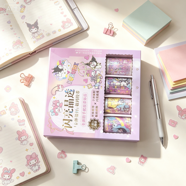 Kawaii Cartoon Washi Tape Set | Sparkling Transparent Decorative Stickers for Journaling, Scrapbooking and Gift Wrapping