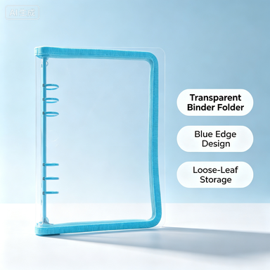 Clear PVC Loose-Leaf Binder Folder Light Blue Edge Transparent Storage Organizer