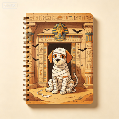 Halloween Mummy Cartoon Dog Spiral Notebook | Vintage Egyptian Tomb Journal for School, Notes and Creative Writing