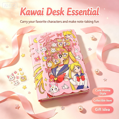 Cute Anime Acrylic Shake Notebook, Kawaii Pink Sailor Moon Inspired Binder Journal for Stickers, Notes & Collection