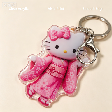 Cute Anime Cat Acrylic Keychain Pink Kimono Character Bag Charm