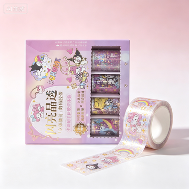 Kawaii Cartoon Washi Tape Set | Sparkling Transparent Decorative Stickers for Journaling, Scrapbooking and Gift Wrapping