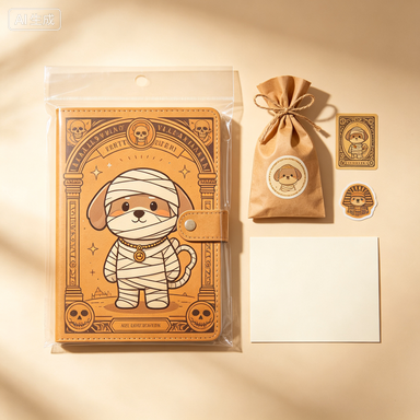 Halloween Mummy Cartoon Dog Spiral Notebook | Vintage Egyptian Tomb Journal for School, Notes and Creative Writing