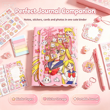 Cute Anime Acrylic Shake Notebook, Kawaii Pink Sailor Moon Inspired Binder Journal for Stickers, Notes & Collection