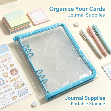 Clear PVC Loose-Leaf Binder Folder Light Blue Edge Transparent Storage Organizer