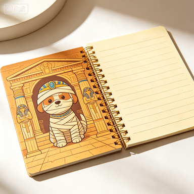 Halloween Mummy Cartoon Dog Spiral Notebook | Vintage Egyptian Tomb Journal for School, Notes and Creative Writing
