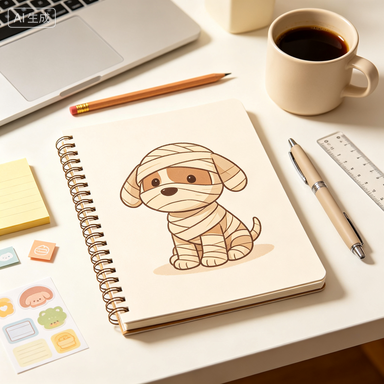 Halloween Mummy Cartoon Dog Spiral Notebook | Vintage Egyptian Tomb Journal for School, Notes and Creative Writing