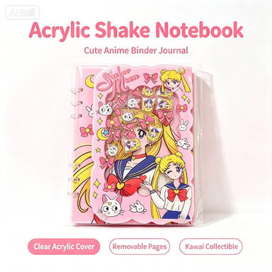 Cute Anime Acrylic Shake Notebook, Kawaii Pink Sailor Moon Inspired Binder Journal for Stickers, Notes & Collection