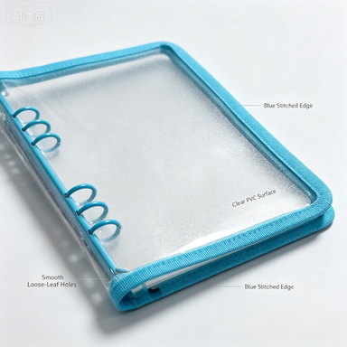 Clear PVC Loose-Leaf Binder Folder Light Blue Edge Transparent Storage Organizer