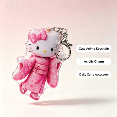 Cute Anime Cat Acrylic Keychain Pink Kimono Character Bag Charm